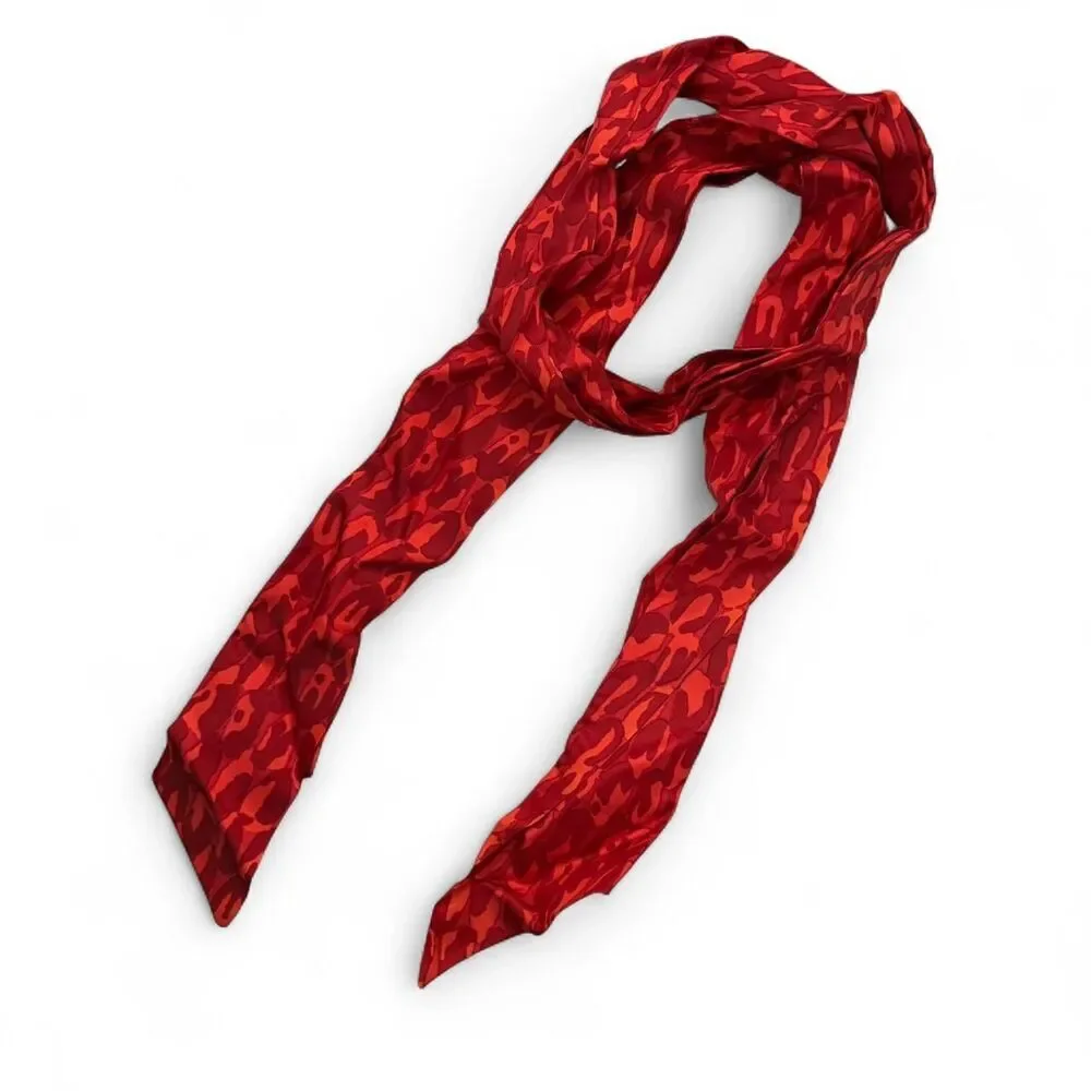 Y2K Red silk scarf with abstract cheetah print pattern - can be used as a belt